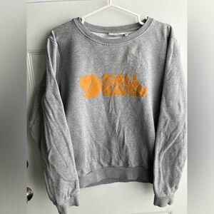 Fjallraven graphic logo crew neck sweater grey orange medium